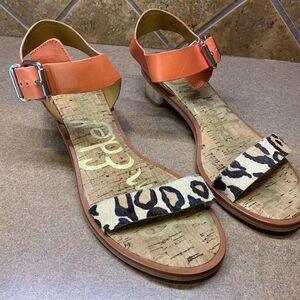 Sam Edelman Leopard Print Gladiator Sandals Orange Buckle Ankle Straps SZ 8.5